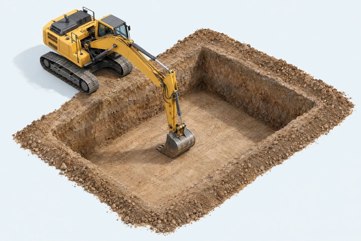 Excavadora hidráulica sobre terreno firme trabajando una excavación