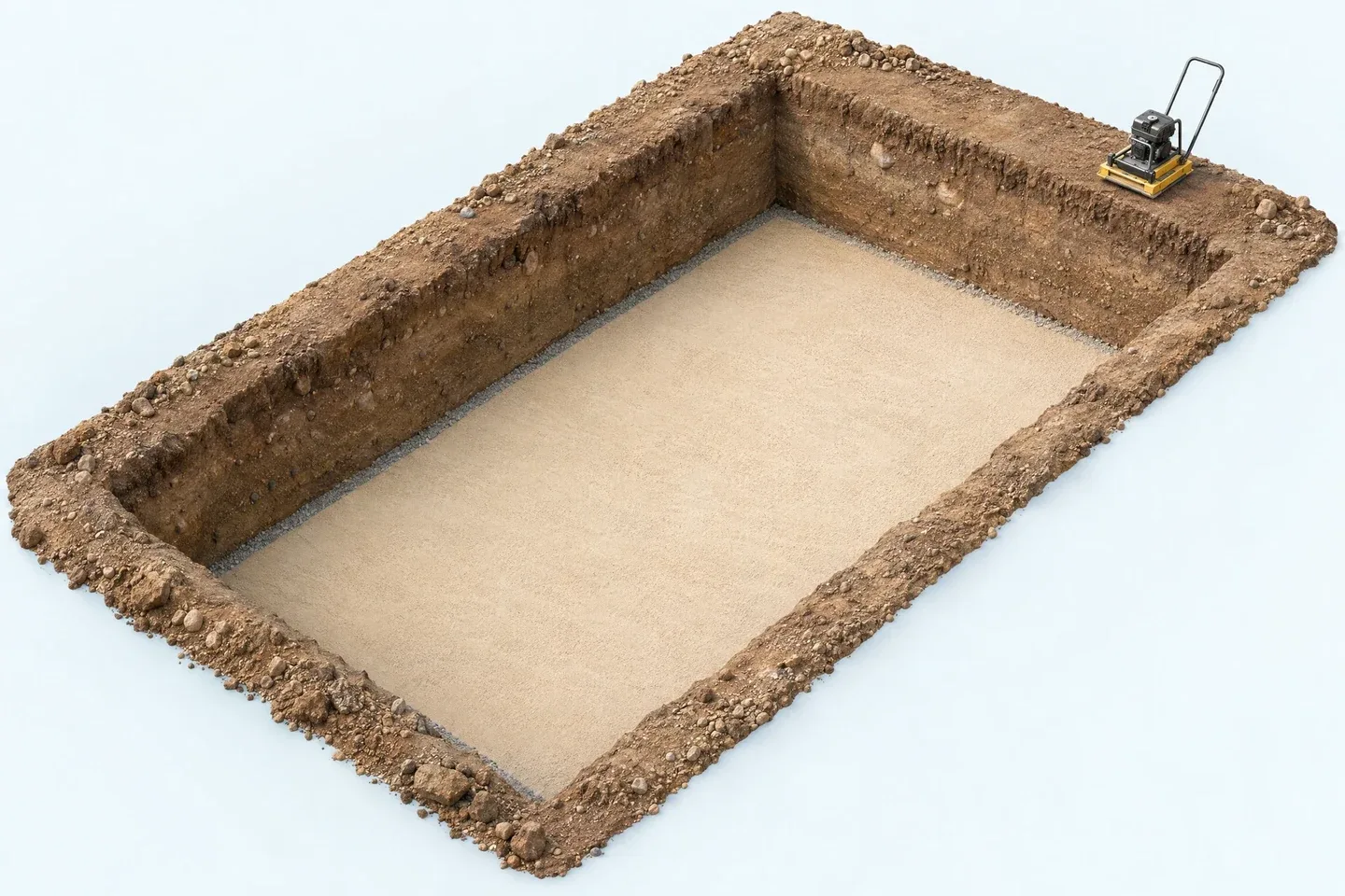 Base de grava y cama de arena nivelada