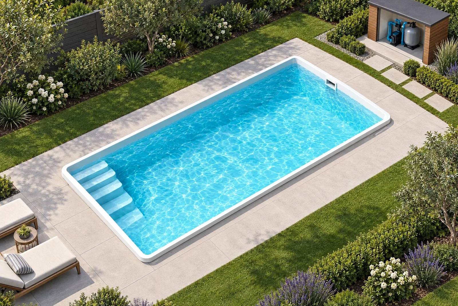 Piscina terminada con andador de concreto completo